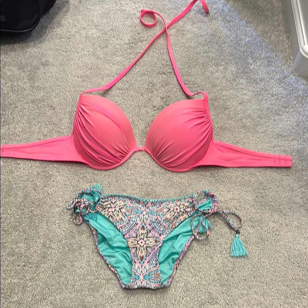 Pink and Teal Bikini Set